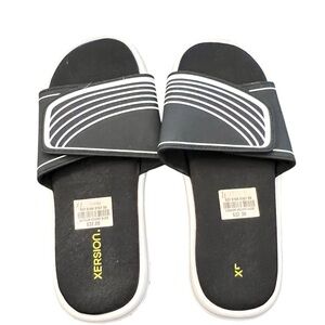 Xersion Men's Black White Striped Memory‎ Foam Slide Sandals Size 11 Adjustable